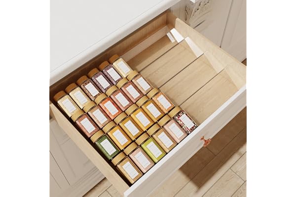 Spice Drawer Organizer, 4 Tier Clear Acrylic Expandable From 13" to 26" Seasoning Jars Drawer Insert, Kitchen Drawer Spice Ra