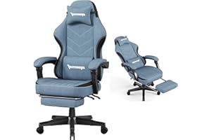 Opiesit Gaming Chair,Fabric Computer Chair with Pocket Spring Cushion,400 lb Load Capacity,Ergonomic Office Chair with Footrest,Height Adjustable Video Gamer Chair with Lumbar Support (Blue)
