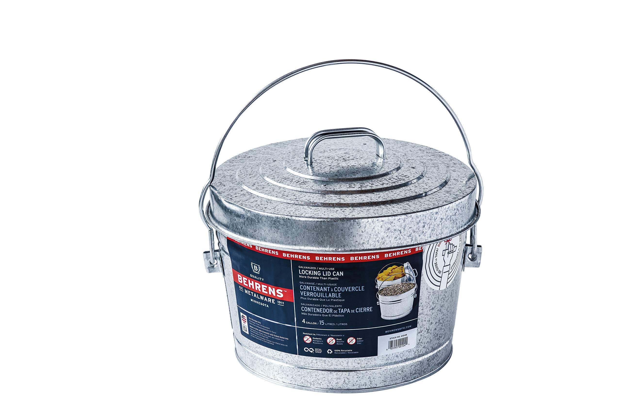 Behrens 1697 Manufacturing 6104 Galvanized Steel Locking Lid Can, 4Gallon, Original Version