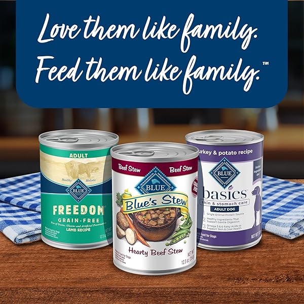 BLUE BUFFALO BLUE’S STEW NATURAL WET DOG FOOD, MADE WITH NATURAL INGREDIENTS, HEARTY BEEF AND COUNTRY CHICKEN VARIETY PACK, 12.5-OZ CANS, 6 COUNT