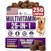 25-in-1 Dog Vitamins and Supplements, 250 Chews, Dog Multivitamin Chewable | Glucosamine, Probiotics &amp; Omega 3 Fish Oil - Hip &amp; Joint, Skin &amp; Coat, Gut, Heart &amp; Immune Support - Senior &amp; Puppy Formula