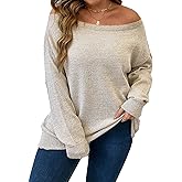 Verdusa Women's Plus Size Off The Shoulder Sweater Long Sleeve Pullover Lightweight Knit Tops