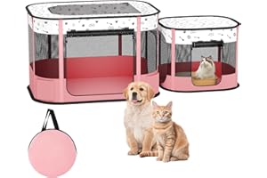 DESELL Portable Cat Playpen, 8-Rod Reinforced Kitten Dog Playpens, Foldable Play Pen for Indoor Cats Enclosed Pet Puppy Doggy