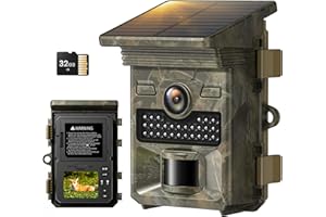 VOOPEAK Solar Trail Camera - 4K 48MP Game Camera with 32GB Memory Card 0.1s Trigger Speed Night Vision Motion Activated 120° Detection IP66 Waterproof Loop Recording 2.0-Inch Screen