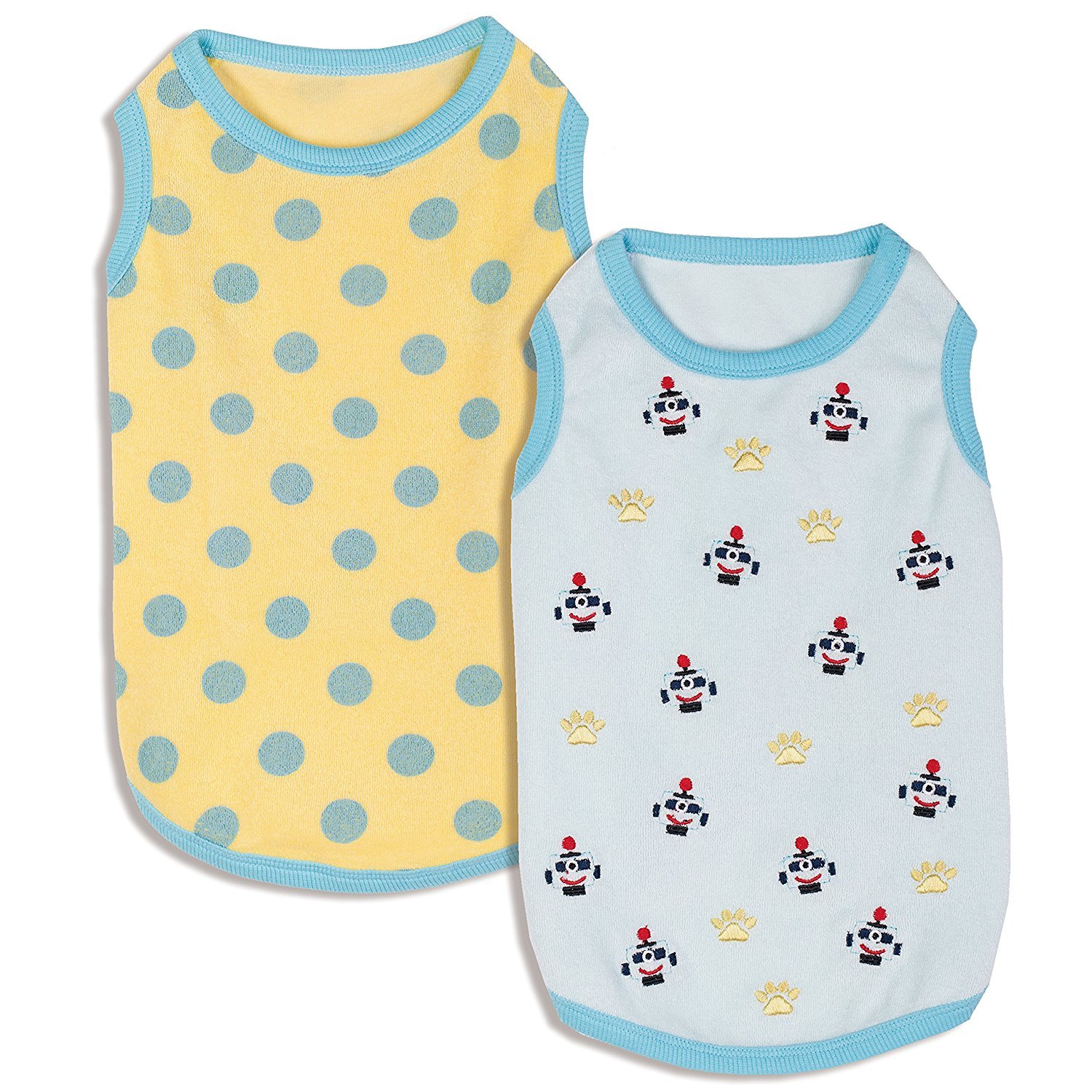 Blueberry Pet Pack of 2 Soft & Comfy Terry Cotton Spring Pastel Blue Affection Designer Sleep & Play Dog Pajamas & Tank Top T Shirt, Back Length 8"/20cm, Clothes for Puppies & Cats