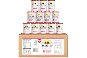 WERLING AND SONS, INC. Werling Meat Canned Beef 14.5 Oz – Fully Cooked, Heat & Eat | Shelf Stable Canned Meat for Pantry Staples, Everyday Meals, Camping, Hiking, Emergency & Survival | 5-Year Shelf Life | Pack of 12