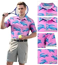 uideazone Funny Golf Shirts for Mens Hawaiian Pink