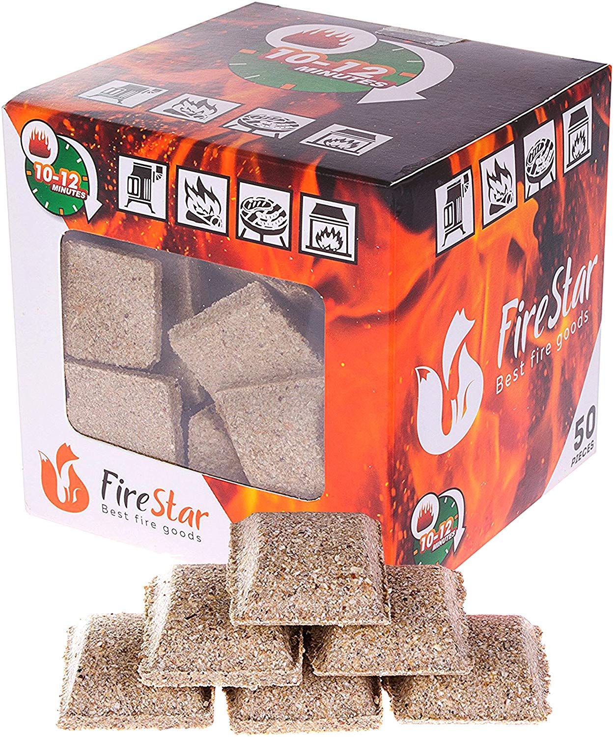 FireStar Squares Firestarter Cubes 50Pcs Charcoal For Bbq Fireplace