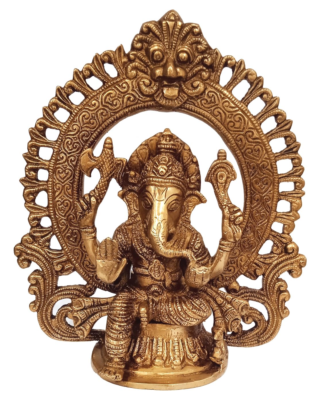 Purpledip Brass Idol Virat Ganesha: Grand Statue on Royal Throne (12032)