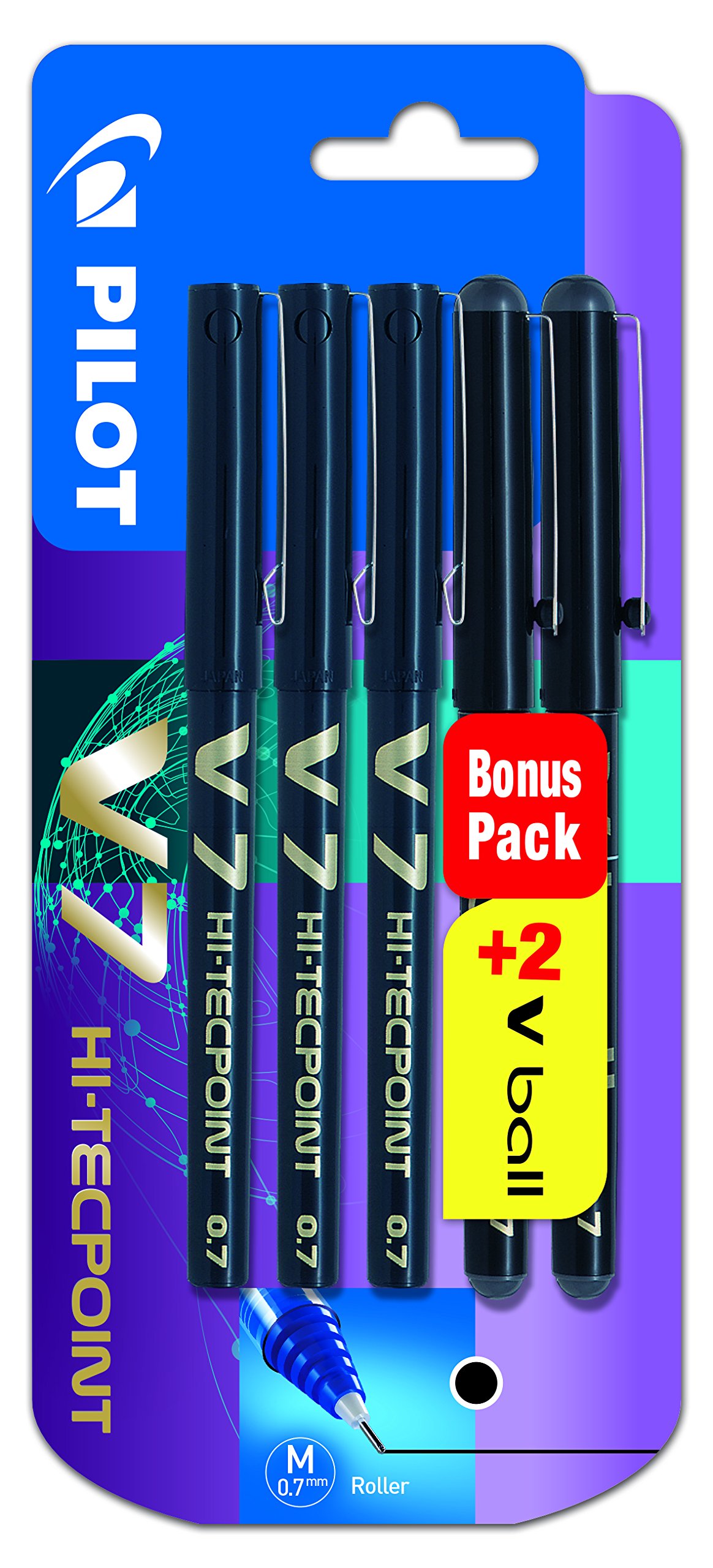 Pilot V7 0.7 mm Liquid Ink Rollerball Pen - Black (Pack of 5)