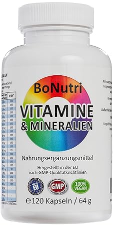 BoNutri 23 Vitamine & Mineralien Mineralstoffe 120 vegane Kapseln Beste Qualität Ohne Magnesiumstearat Konzentrat Hochdosiert