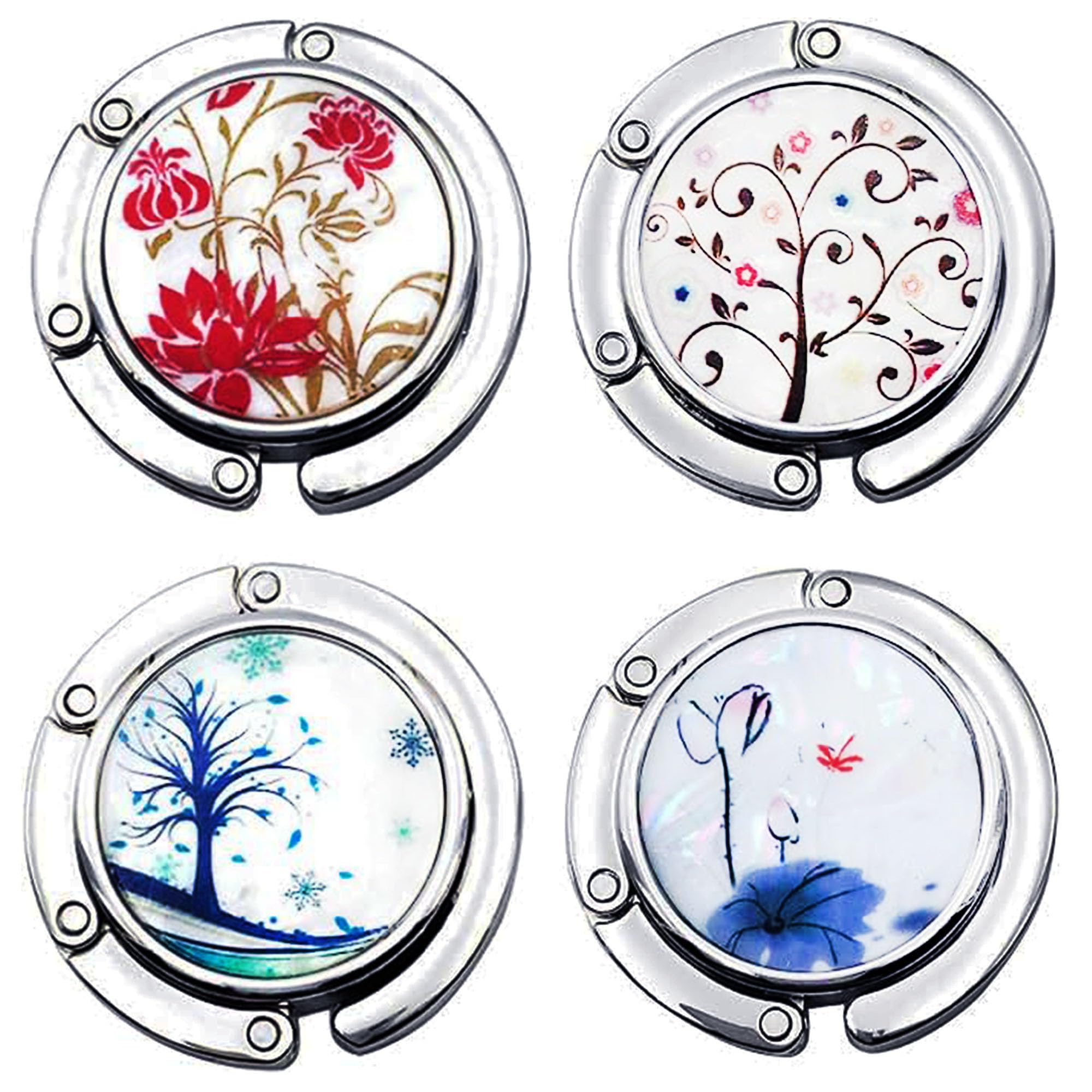 FGXY 4pcs Handbag Hooks, Folding Handbag Hanger, Folding Section Storage , Table Hook Purse Bag Holder, Can Withstand 3-5kg, for Women Girl Bag Organizers Storage Decor Gift (Flower)