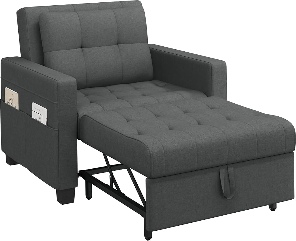 Yaheetech Sleeper Sofa Chair Bed 3 in 1 Adjustable Dark Gray Fabric