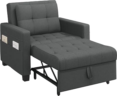 Yaheetech Sleeper Sofa Chair Bed 3 in 1 Adjustable Dark Gray Fabric