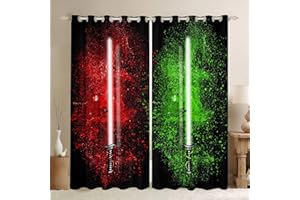 Feelyou Lightsaber Curtains Red Green Tie Dye Curtains for Bedroom Living Room for Kids Boys Teens Future Technology Windows Drapes Soft Lightweight Room Decoration,52 X 84 Inch,2 Panels