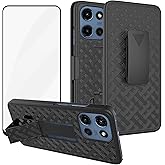 Ailiber Compatible with Motorola Moto G 2025 Phone Case, Motorola G 5G 2025 Belt Clip Case Holster with Screen Protector, Swivel Kickstand Holder, Slim Shockproof Shell Pouch Phone Cover-Black