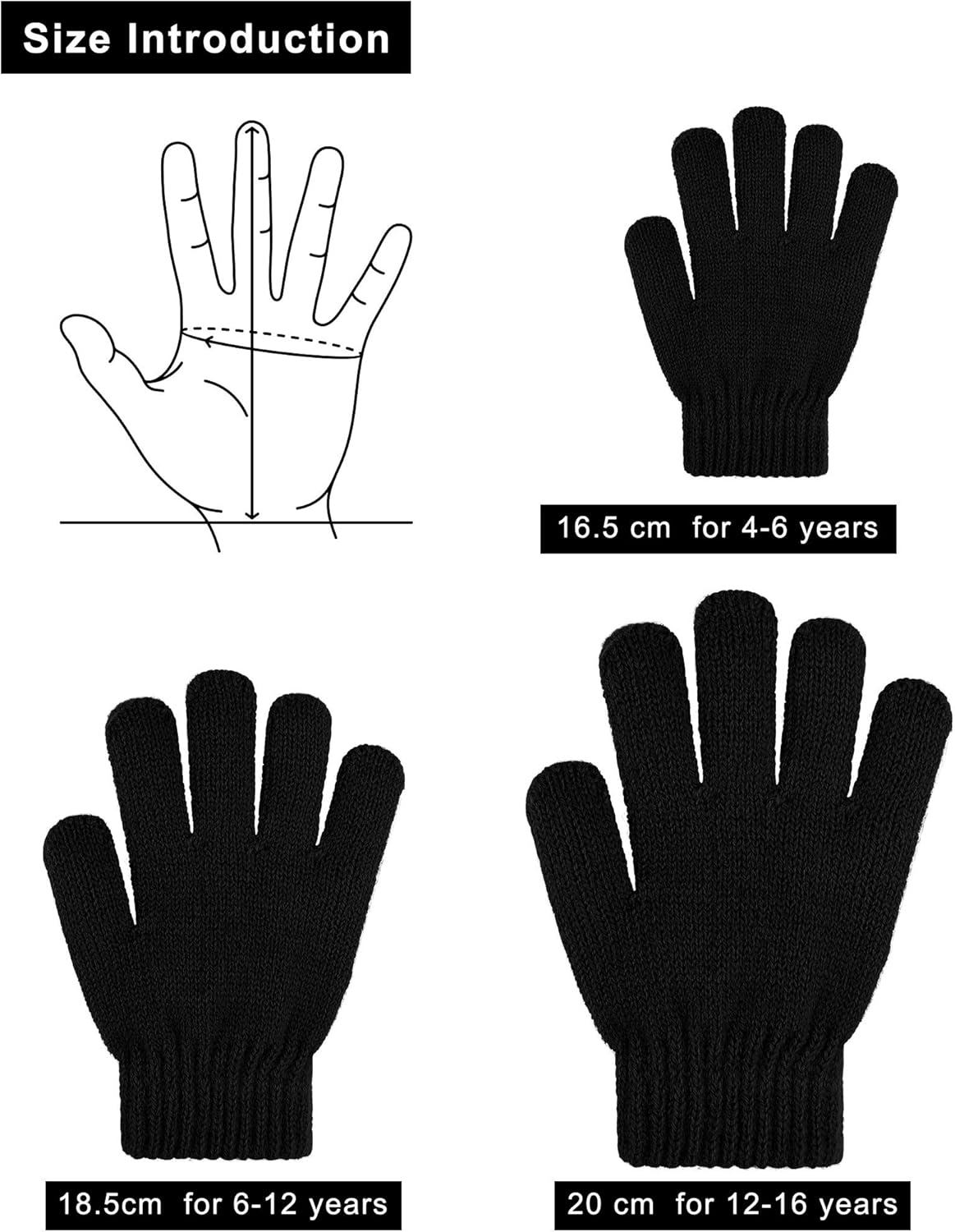 Cooraby 3 Pairs Kid's Winter Gloves Thick Cashmere Warm Knitted Gloves Children Cold Weather Gloves: Clothing