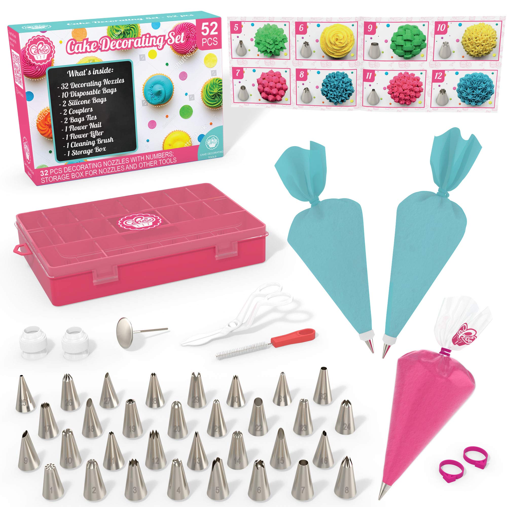 Cakebe 52 pcs Cake Decorating Supplies Kit Icing Piping bags and Tips