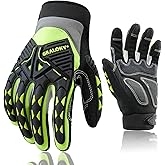 Graloky Safety Work Gloves Men Women, TPR Impact Gloves for Men Women, Anti-Vibration Gloves, Touch Screen Heavy Duty Work Glove for Gardening Construction Mechanic, Leather Tactical Glove,X-Large