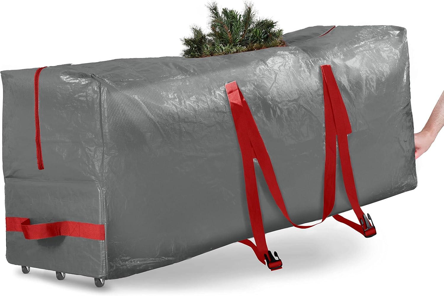 Holiday Décor Storage - Zober Christmas Tree Storage Bag 9 Ft - Rolling Christmas Tree Storage Box - Plastic, Durable Handles and Wheels - Large Christmas Tree Bag - Gray