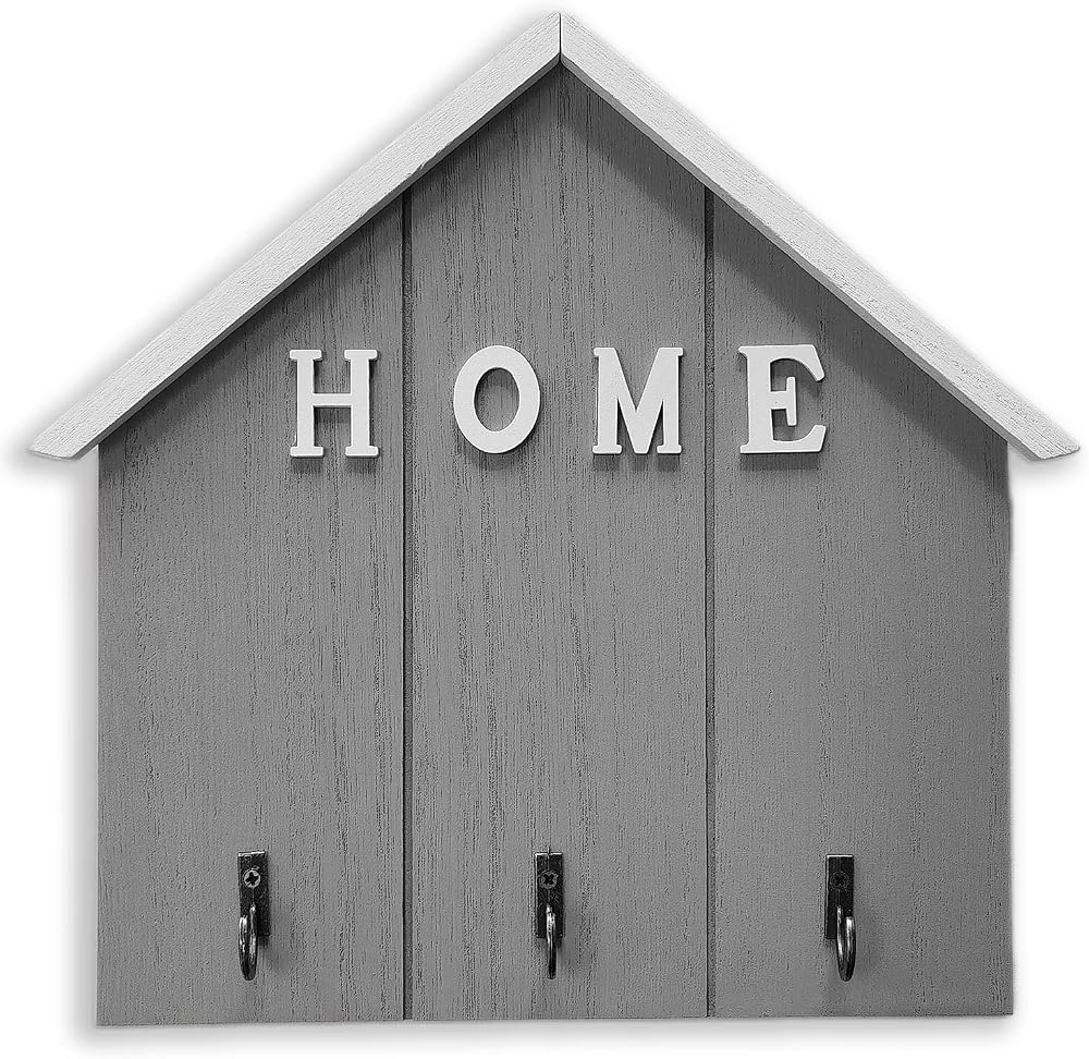 Echehi Decorative Key Holder Wall Mount 3 Ways Install Grey Home Shape