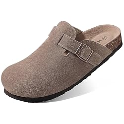 KIDMI Women's Genuine Suede Clogs Cork Footbed