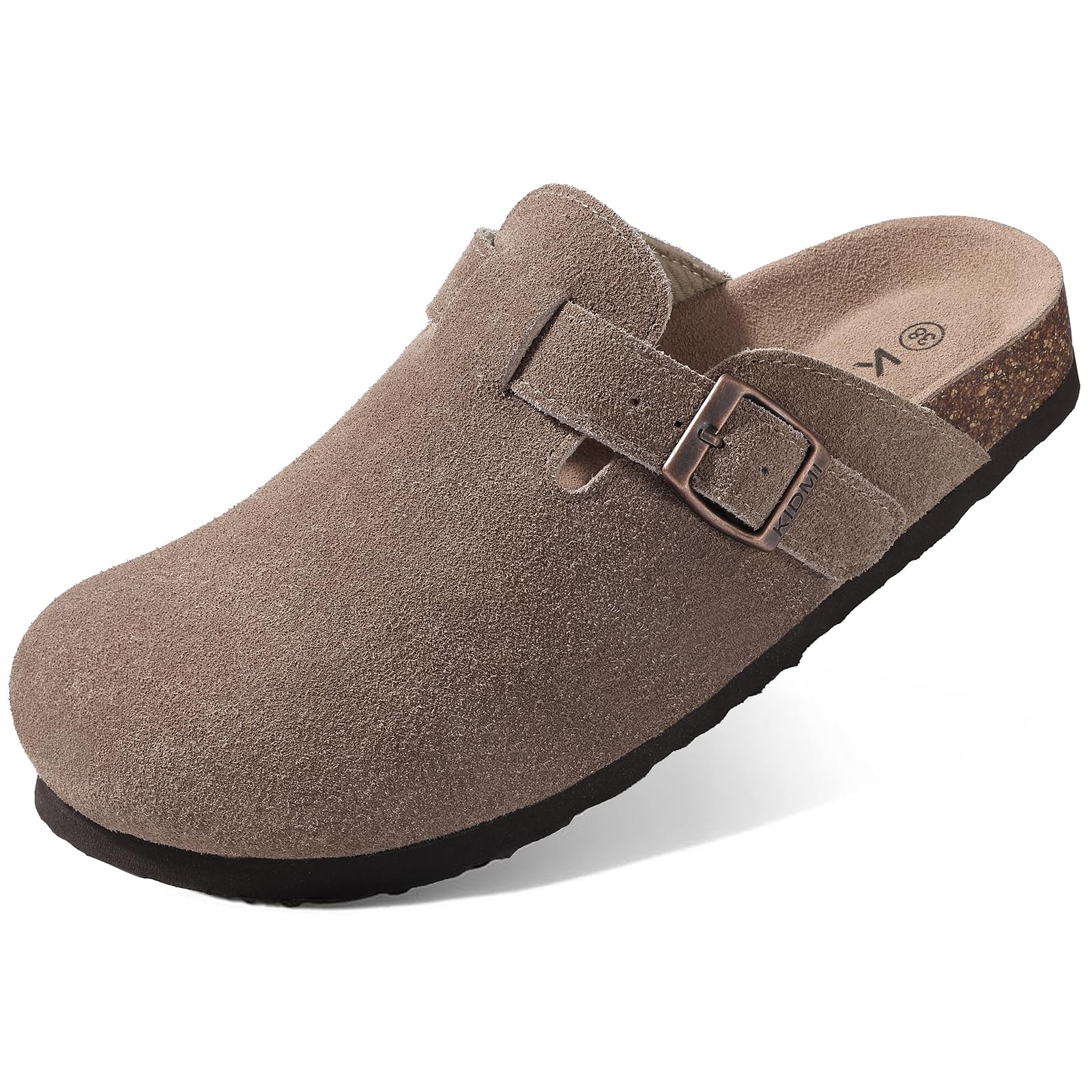 KIDMI Women's Genuine Suede Clogs Cork Footbed