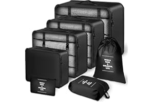 ARROZON 7 Set Packing Cubes for Suitcases, Travel Foldable Laundry and Shoe Bag Lightweight Luggage for Women Man (Black)