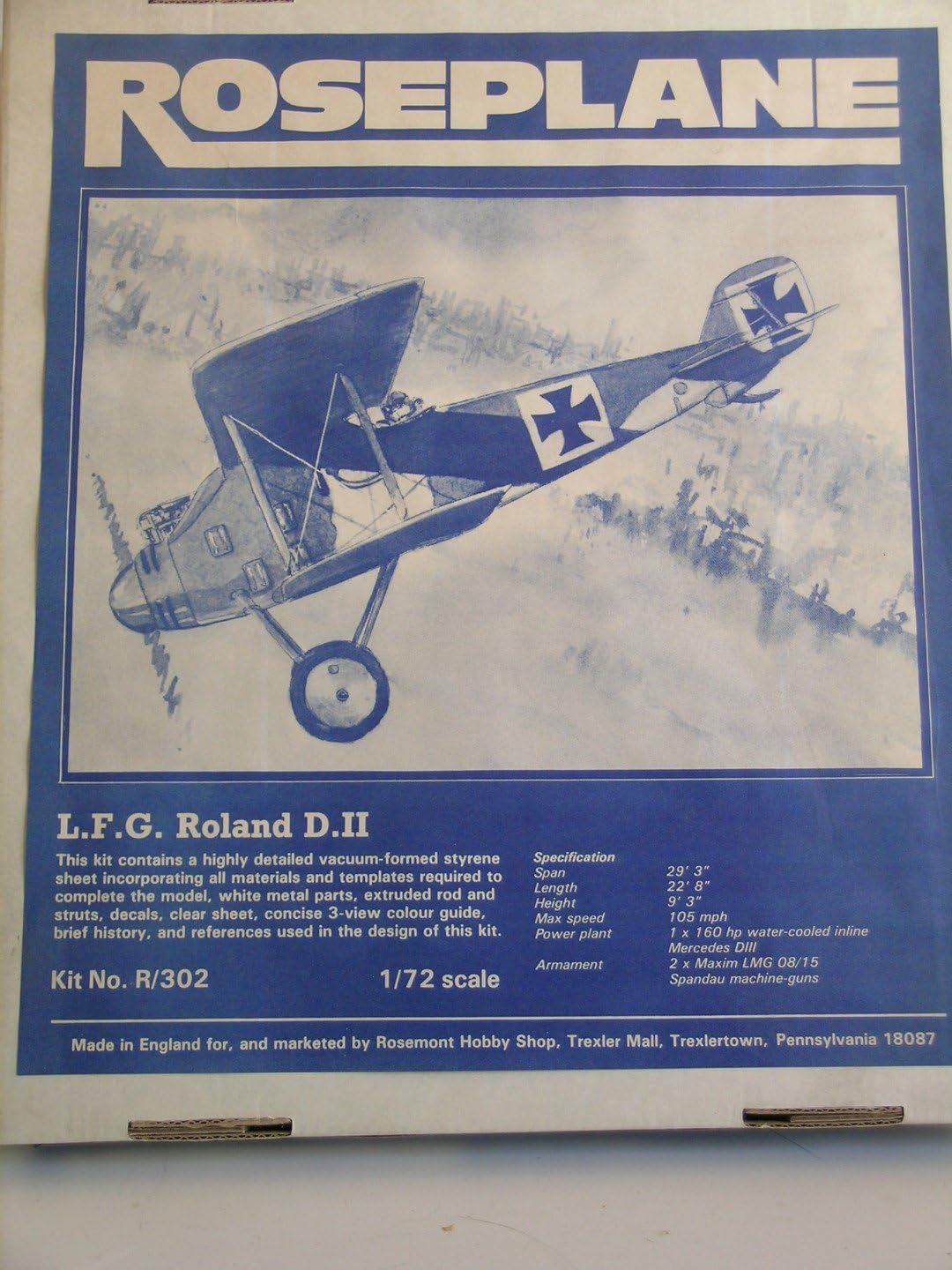 Amazon Com Roseplane German Ww I L F G Roland D Ii Vacu Formed Plastic Model Kit Everything Else