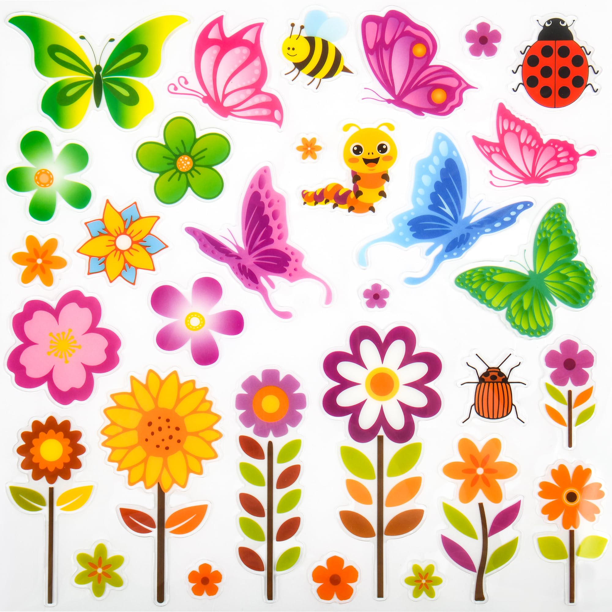 Photo 1 of 2 Sheets 9.8 x 9.8 Inches Window Clings – 48 Pcs Gel Butterfly and Flower Window Stickers for Kids, Reusable Decor for Glass, Walls, Fridge, Car Windows, Nursery, Classroom