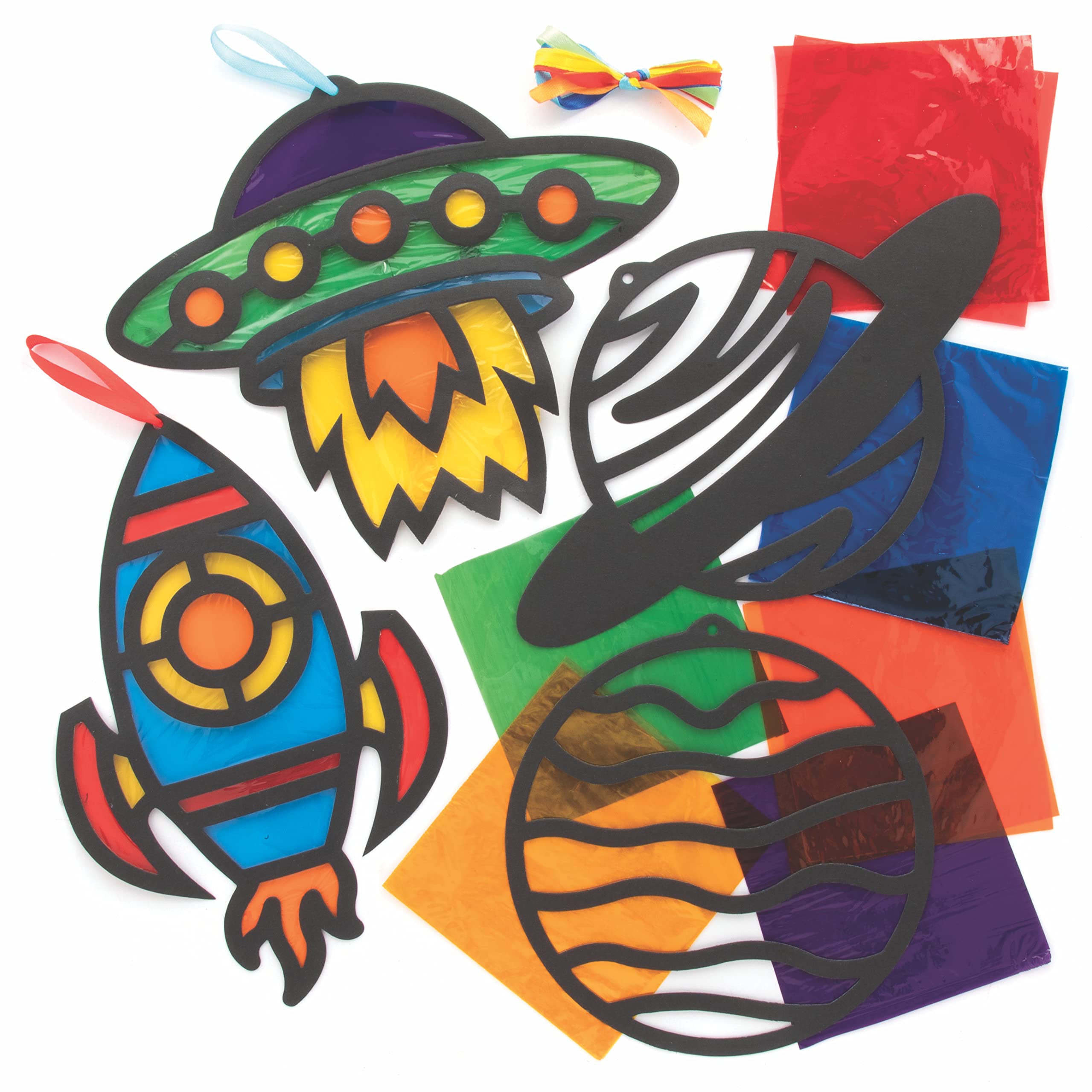 Baker Ross FE678 Solar System Stained Glass Kits - Pack of 6, Stained Glass Effect for Children to Decorate and Display, Ideal Kids Arts and Crafts Project