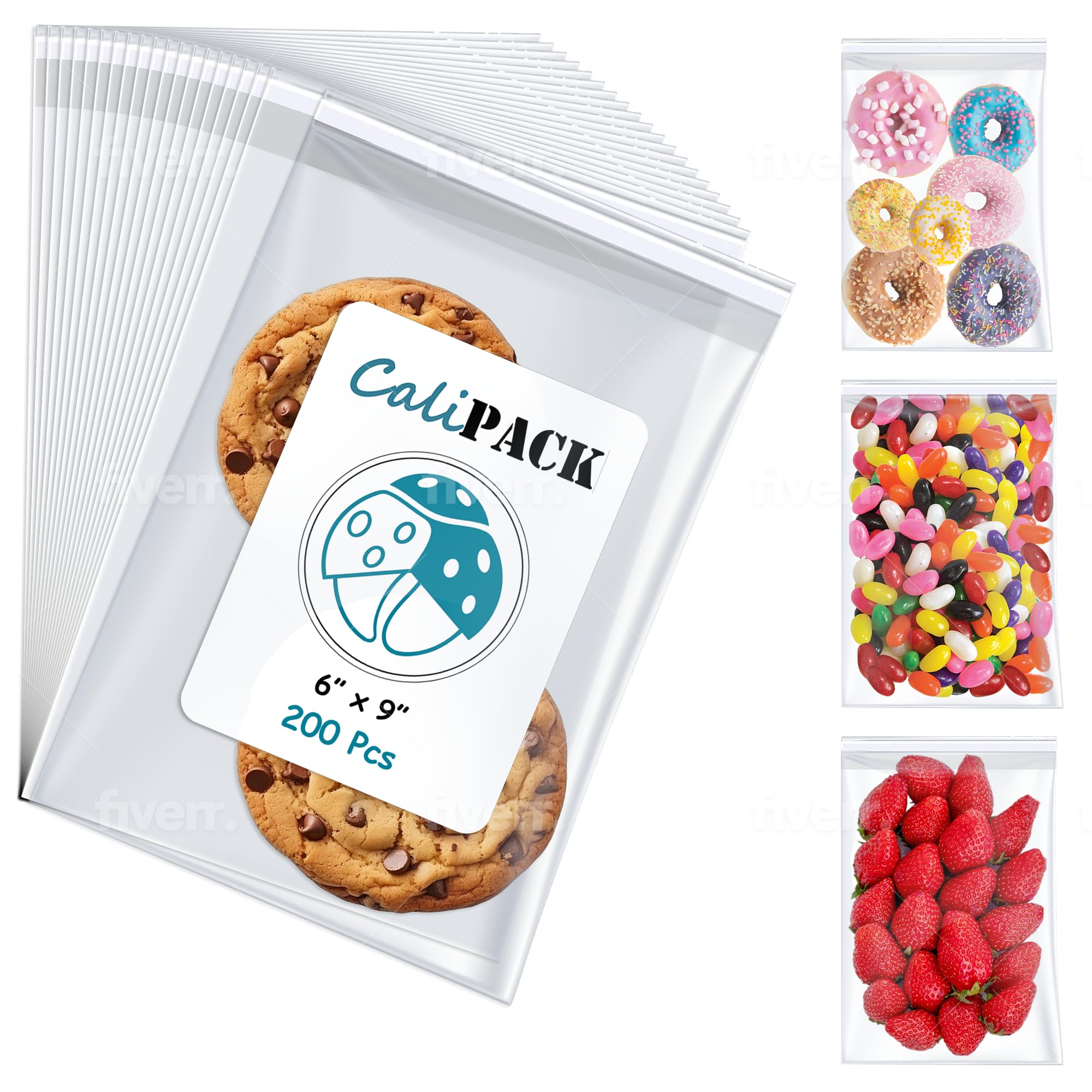 Photo 1 of CaliPack 6" X 9" (200 Pack) Cellophane Bags w/Adhesive Self Adhesive, Resealable, Clear Gift Wrap Cellophane Bags Cookies, Treats, Sweets, Candy, Bakery Art, Prints, Photos, Envelopes