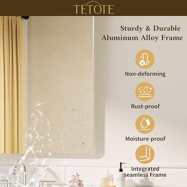 TETOTE BRUSHED NICKEL MIRROR 16 X 20 BRUSHED NICKEL METAL FRAMED BATHROOM MIRROR, TEMPERED GLASS, MODERN FARMHOUSE WALL MOUNTED MIRROR FOR DECORATIVE(HORIZONTAL/VERTICAL)