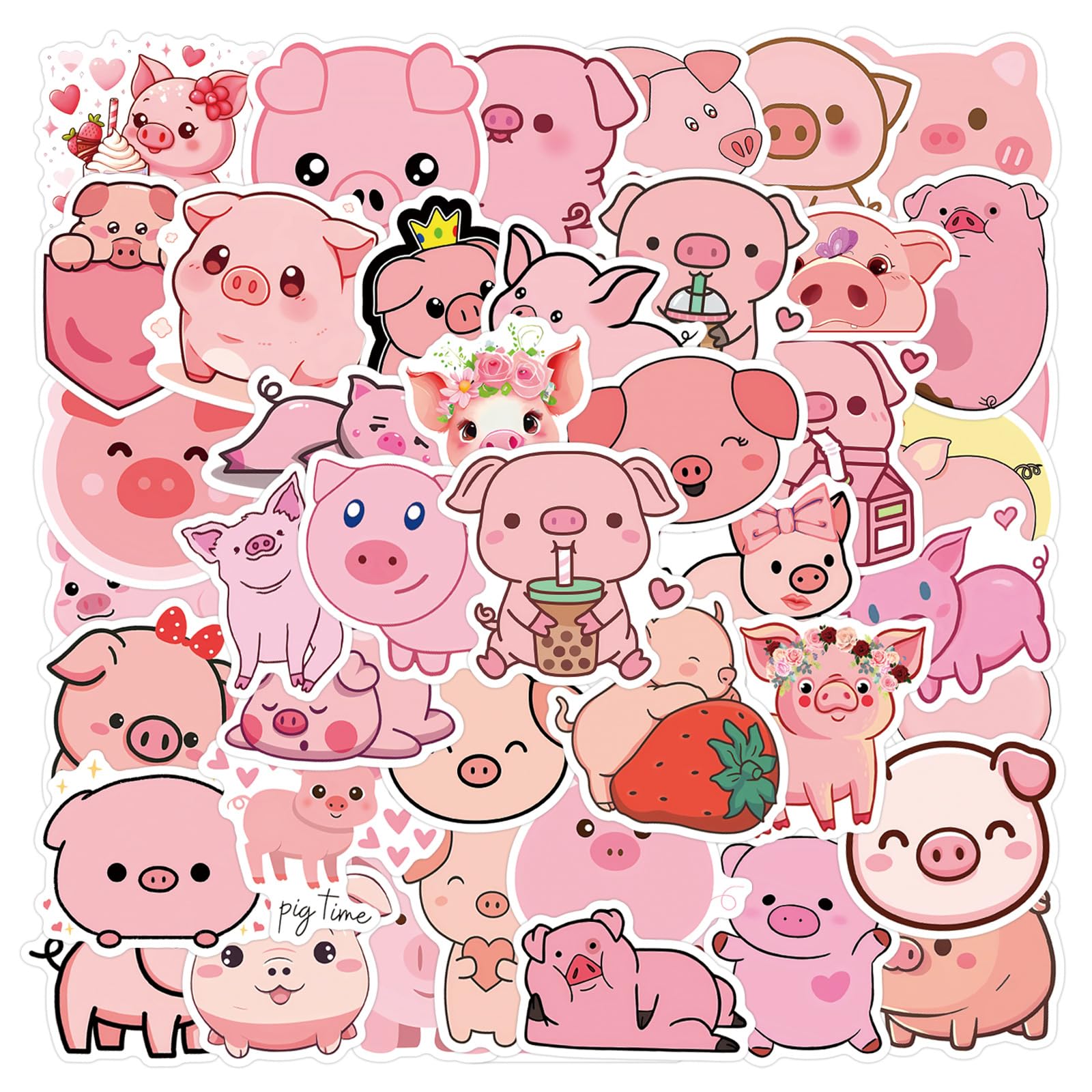 50 Pcs Pig Stickers Laptop Car Scrapbook Phone Skateboard Suitcase Luggage Bike Pig Vinyl Waterproof Aesthetic Personalised Stickers for Teens Boys Girls Adults