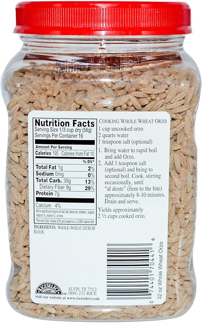 Rice Select Orzo Whole Wheat Pasta 32 oz Health