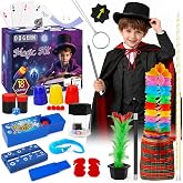 Magic Kit, Magic Tricks for Kids, Magic Set Includes Magic Wand Magician Costume, Pretend Play with Instruction for Kid Beginners, Christmas Halloween Birthday Gift Toys for Boys Girls Age 6-12