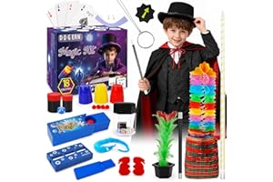 DOGERN Magic Kit, Magic Tricks for Kids, Magic Set Includes Magic Wand Magician Costume, Pretend Play with Instruction for Kid Beginners, Christmas Halloween Birthday Gift Toys for Boys Girls Age 6-12