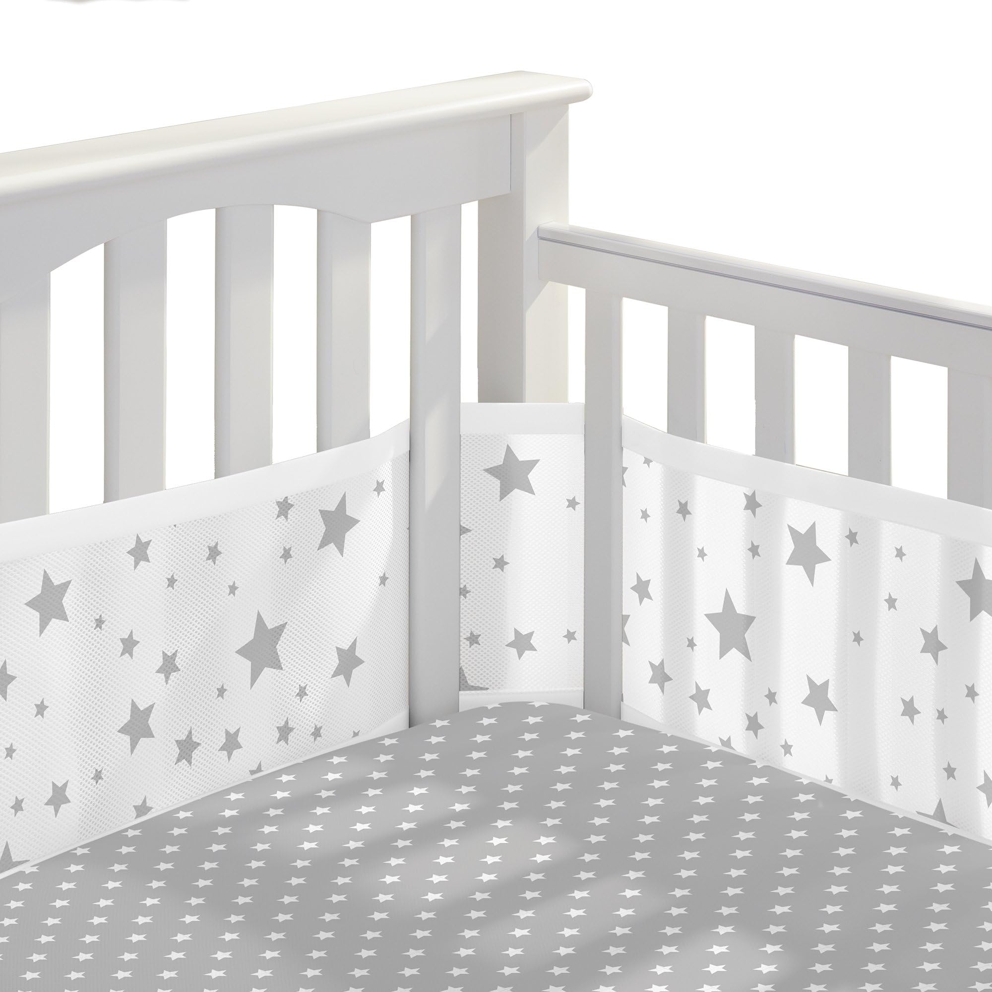 BreathableBaby 3pc Classic Crib Bedding Set – Star Light White and Gray