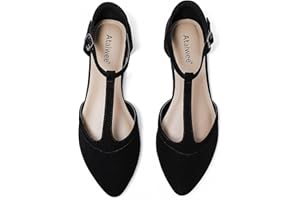 Ataiwee Women's Wide Flat Shoes - Pointed Ladies T-Strap Adjustable Summer Shoes.