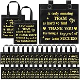Clysee 50 Pcs Thank You Gift Bag Small Employee Team Appreciation Gift Bags Bulk with Handle Black Gold Inspirational 8 x 8 Inch Party Favor Staff Party