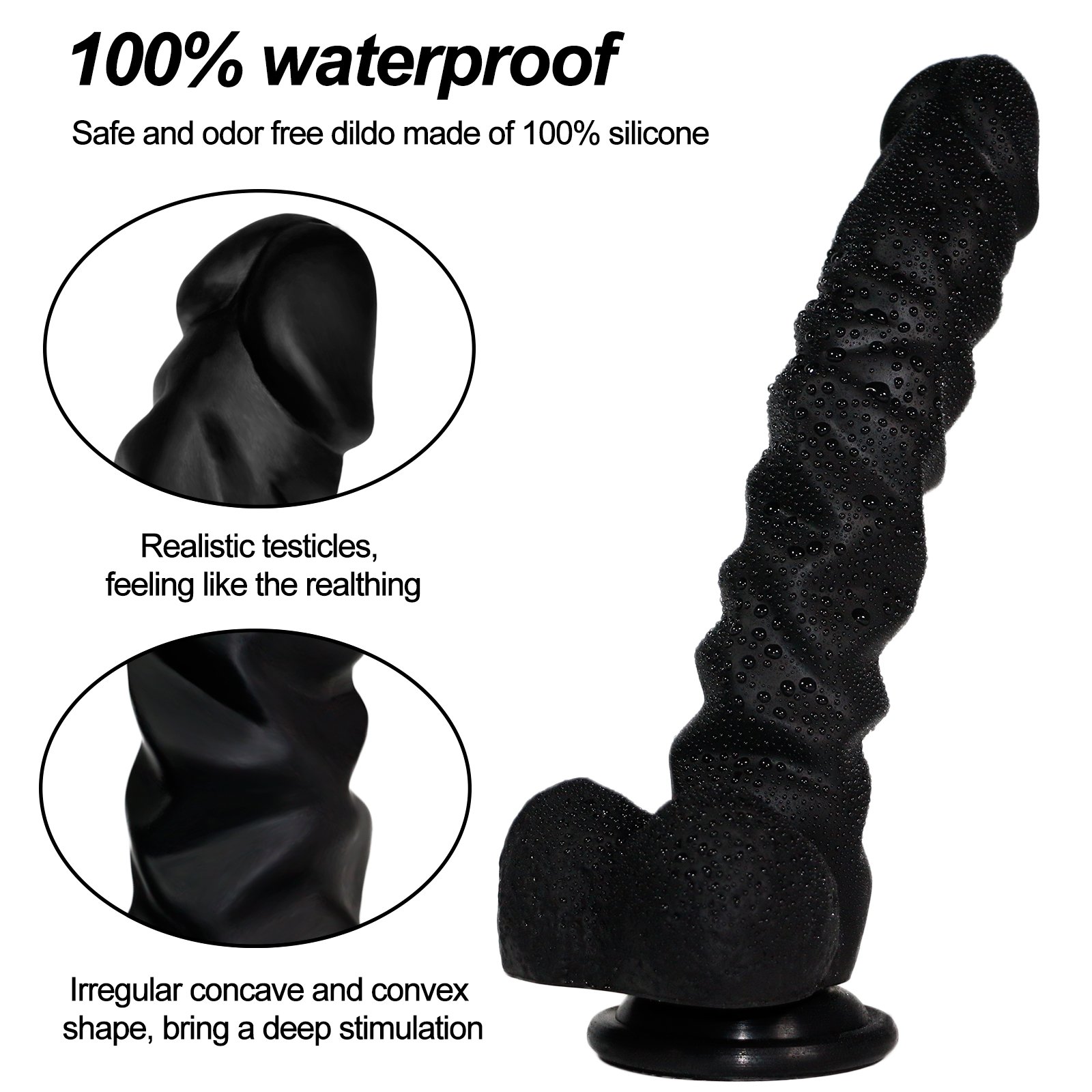 Tracy\'s Dog 9 Inch Liquid Silicone Dildo with Suction Cup Realistic Odorless Stimulative Penis Sex Toy (Black)