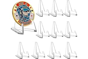 LULUCIRCLE Acrylic Coin Display Stands, Challenge Coins Holders, Mini Easel Holders, Display Stand for Sports Cards, Casino Chips, Poker Guards, Greeting Cards, Challenge Medallions, AA Coins 1.4 Inch, 10 Packs