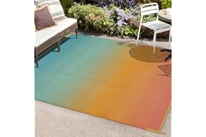 Anidaroel 6x9ft Ombre Outdoor Rug for Patios Clearance, Waterproof Outdoor Plastic Straw Mat, Outdoor Area Rug for Patio, Large RV Outdoor Rugs for Camping, Backyard(Orange&Blue, 6'x9')