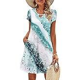 HOTOUCH Women's Beach Dress with Pockets Summer Boho Sundresses Women Casual Tshirt Dress Tulip Sleeve Shift Dress Womens Swing Dresses Medium