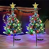 OurWarm 2Pcs Solar Christmas Tree Lights Outdoor Decorations, 20 LEDs Path Lights 8-Mode Flickering, Small Mini Solar Christmas Tree for Outside Yard Pathway Garden Grave Cemetery Xmas Decor