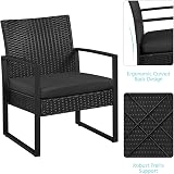 Yaheetech 3-Piece Rattan Garden Set 2 Chairs Table Black Cushions view 8