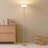 Brightech Sky Dome Dimmable LED Floor Lamp, Torchiere Floor Lamp for Living Room, Bedroom, &amp; Office &ndash; Tall Torch Standing Lamp for Reading, Modern Home Decor &ndash; Platinum Silver