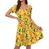 Women Cinco De Mayo Dress Summer Short Sleeve Sweetheart Neckline Mexican Fiesta 1950s Swing Mini Dress Black Guitar S