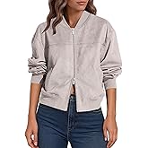 Lazysmile Women's Faux Suede Bomber Jackets Fall Fashion Outfits Winter Clothes Stand Collar Zip Up Coats Outwear