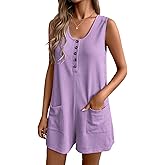 Ekouaer Women Rompers Summer Short Overalls Waffle Jumpsuit Casual One Piece Beach Outfits Vacation Clothes Lilac XXL
